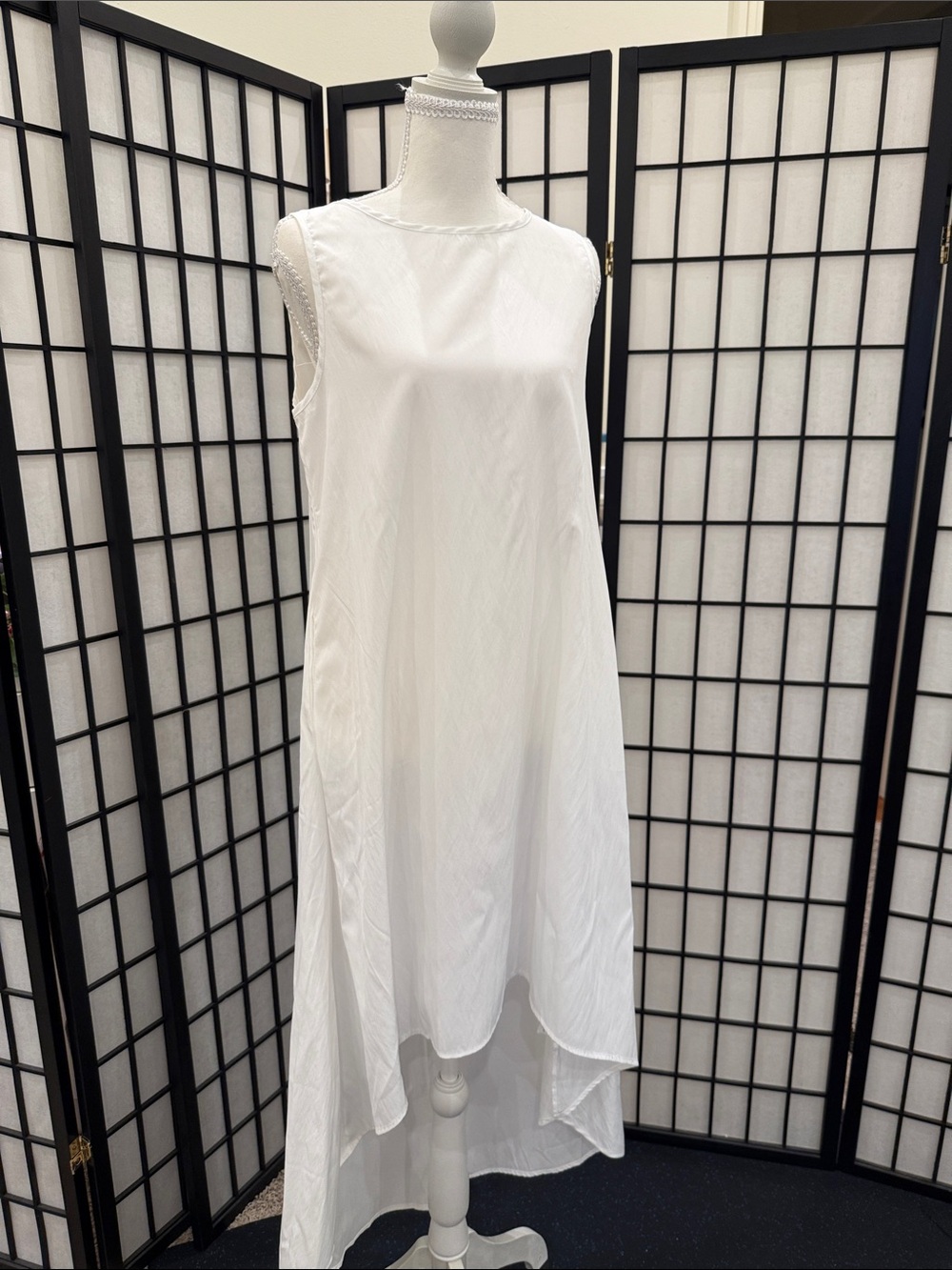 Never worn Sleeveless White High-Low A-Line Dress with pockets!